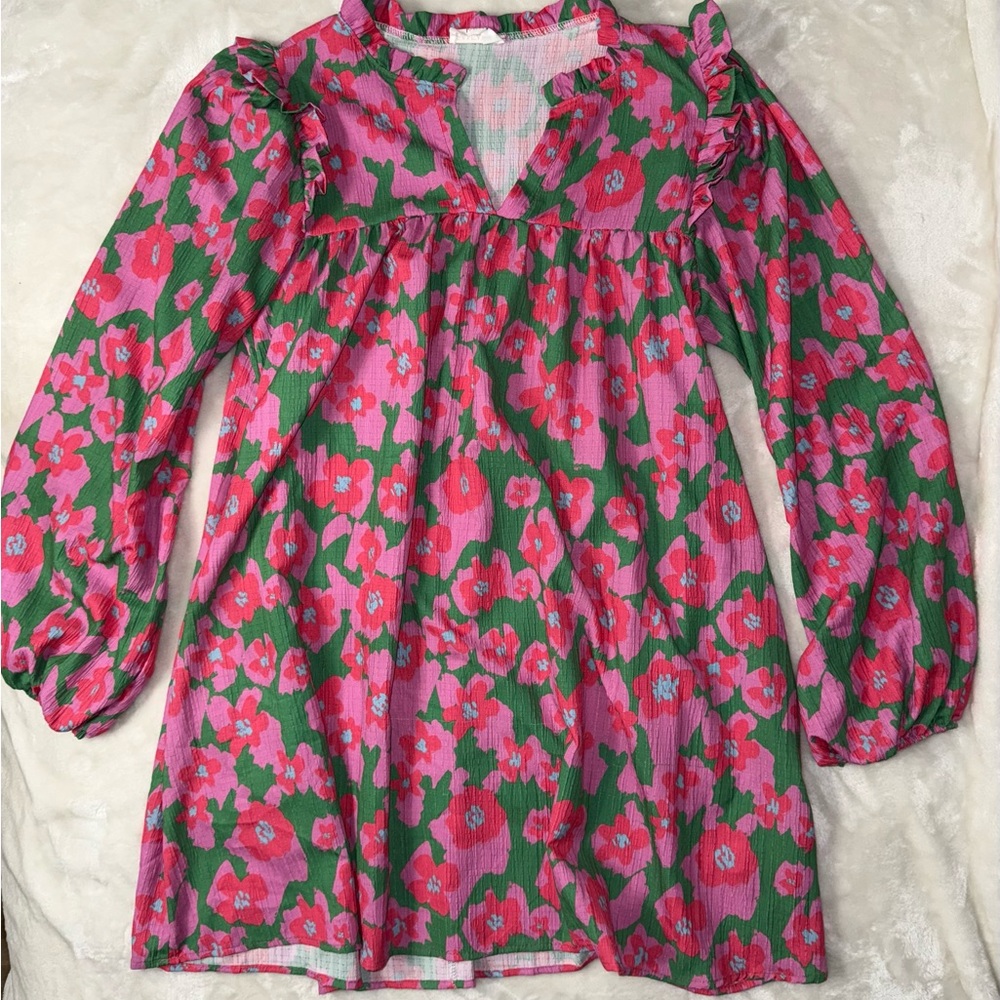 Fantastic Fawn Pink and Green Floral Dress